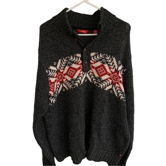 Izod Fair Isle Gray Wool Blend Nordic Sweater Men’s Size XL - Picture 1 of 7